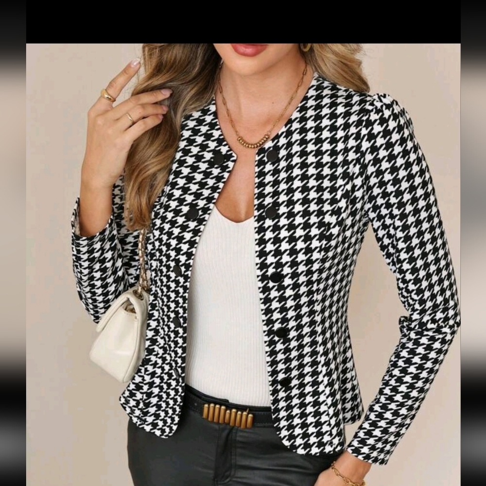 Black and White Houndstooth Blazer